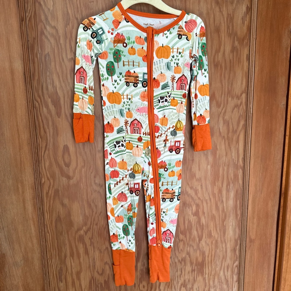 Little Sleepies Orange and Cream Footies with Playful Print